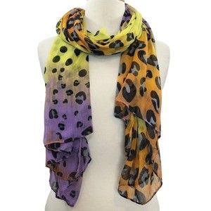Orange Yellow Purple Leopard Print Lightweight Wide Wrap Scarf